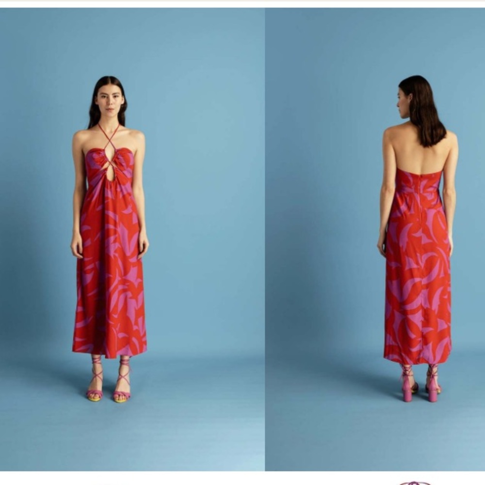 Cala De La Cruz Roge Maxi Midi dress gammi magenta halter cut outs size medium - Picture 3 of 10